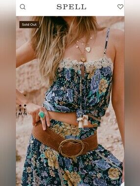Spell Full Bloom Lace-Trim Cami with Tie Front